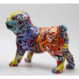 Graffiti Simple Creative Painted Pug Living Dog Colour Decorations Home Entrance Wine Cabinet Office Resin Crafts 210924