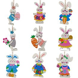 15CM Wooden Hanging Ornaments Bunny Rabbit Themed Tags for Easter Party Home Wall Tree Hanging Decor