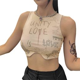 Women Summer Cropped Shirt Top Letters Printed Wrapped Elastic Casual Party Round Neck X0507