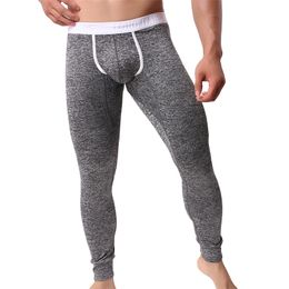 Men's Long Johns Sexy U Convex Penis Pouch Leggings Tight Underwear Men Home Sheer Lounge Pants Gay Sleepwear Thermal Underpants 211105