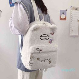 Backpack style Japanese Style Winter Plush Women Cartoon Bear Faux Fur Kawaii Preppy Cute Mochila Feminina