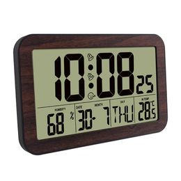 Timers Wall Clock With Large Digits Full Calender Indoor Temperature & Humidity Metre Time Date Week Display Modern