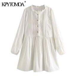 Women Sweet Fashion With Lace Trim Pleated Mini Dress Ruffled Collar Long Sleeve Female Dresses Vestidos 210420