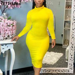 Maxi Dresses for Women Long Sleeve Turtleneck Solid Slim Woman Bodycon Dress Fashion Plus Size Autumn Winter Sexy Jurken 210513