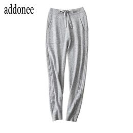 Sporty Style High Quality Autumn Winter Women Cashmere Wool Pencil Pants Solid Fashion Casual Wild Sashes Full Length Loose Women's & Capris