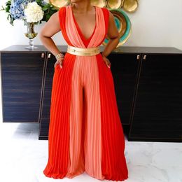 Summer Elegant Solid Jumpsuit Women Fashion Soft Wide Leg Rompers Ladies Sexy V-Neck Sleeveless Party Playsuit 210521