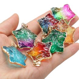 Gold Bezel Titanium Coated Raw Quartz Natural Gemstones Star Pendant 30Pcs Wholesale Colorful Rough Crystals and Healing Stones Chakra Charms for Jewelry Making