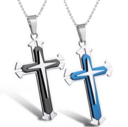 3 Layer Knight Cross Pendant Necklace Stainless Steel Chain Silver Gold Black Colour Jewellery Gifts for Men Women