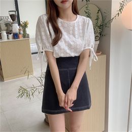 embroidery Girls Summer blouse women suit shirt short sleeves Tops high waist A Line skirts two piece suits Sell separately 210417