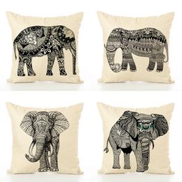 Cushion/Decorative Pillow Animal Series Cushion Cover Elephant Throw Pillows Covers Linen Print Pillowcase Sofa Home Bedroomliving Room Deco