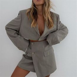 Work Dresses Blazer Skirt Two Piece Set For Women Solid Notched Collar Full Sleeve Tops Short Skirts Suit Ladies 2021
