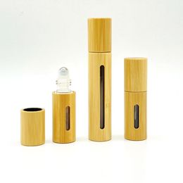 Portable 10ml Natural Bamboo Perfume Bottle Refillable Empty Essential Oil Ball Bottles for Home Travel W0163