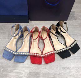 Sandali da donna estivi primavera e autunno ufficio moda in pelle Perla scarpe romane fibbia in metallo tacco spesso stile designer eleganti tacchi alti 4 cm