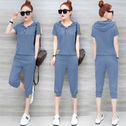 YICIYA Blue Tracksuits for Women Outfits 2 Piece Set Sportswear Co-ord Set Plus Size Xxxl Solid Top and Pants Suits 2020 Summer X0428