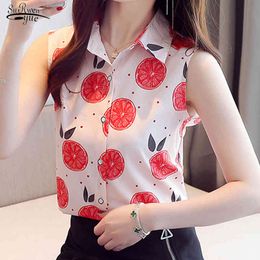 Summer Sleeveless Chiffon Shirt for Women Casual Plus Size Cardigan Women's Blouse Print Ladies Tops Clothes 9456 50 210508