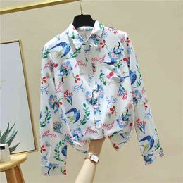 Autumn Elegant Women's Turn Down Collar Long Sleeves Retro Floral Print Shirts Female Ladies Shirt Blouse Tops A4059 210428