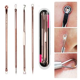 4 Pcs/set Rose gold Stainless Steel Blackhead Remover Tool Kit Face Massage Whitehead Pimple Spot Acne Extractor 20 sets