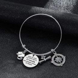Side By Or Miles Apart Graduate Pendant Compass Bangle For Family Friends Inspiration Gift Stainless Steel Bracelet Jewelry