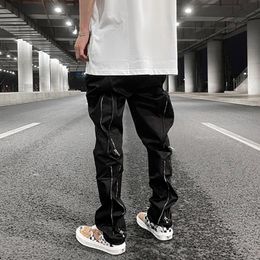 Men's Pants High Street Back Zipper Casual Trousers Man Tracksuit Washed Straight Loose Cargo Oversize Hip Hop Baggy Overalls