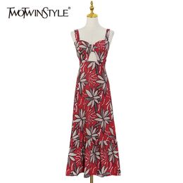 Print Sexy Dress For Women Square Collar Sleeveless Hollow Out High Waist Hit Colour Dresses Female Summer 210520