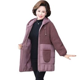 Women's Down & Parkas Women Padded Jackets 2021 Autumn Winter Hooded Thick Lamb Wool Patchwork Coat Warm Loose Casual