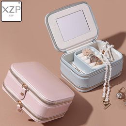 PU Fibre Jewellery Box Portable Storage Organiser Earring Holder Zipper Women Display Travel Case Cosmetic Bags & Cases