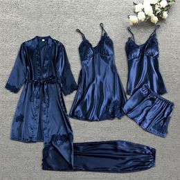 Women Robe Set Kimono Bath Gown Lady Sexy Sleepwear Satin Rayon Bathrobe Casual Nightwear Bridesmaid Wedding Robe Homewear Suit X0526