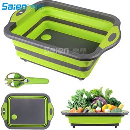 Collapsible Cutting Board,Camping Foldable Chopping Boards with Multifunction Scissors, Space Saving 3 in 1 Multifunctions Storage Basket, Chopping&Slicing Board