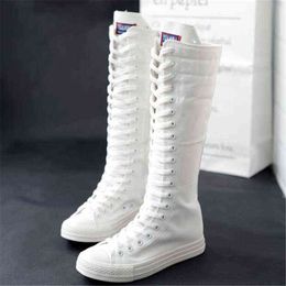 High-Top Long Tube Women's Boots Casual Canvas Side Zipper Strap Sneakers Women's Shoes Winter Boots Women Thigh High Boots Stage Performance Boots 974
