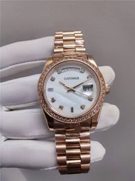 36mm Automatic Mechanical Sapphire Rose Gold Plated Stainless Steel Watch For Women Natural White Mother of pearl Dials Waterproof Ladies Clock