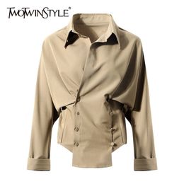 Casual Irregular Shirt For Women Lapel Long Sleeve Minimalist Solid Blouse Female Fashion Clothing Spring 210524