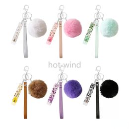 Wholesale Leather PU Wrist with Key Chain Wool Party Favour Ball Key Chain Acrylic Silicone Clip ATM Card Reader Key Ring EE