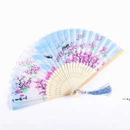 Summer Vintage Folding Bamboo Fan for Party Favour Chinese Style Hand Held Flower Fans Dance Wedding Decor JJE10367