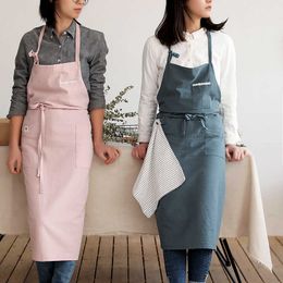 Nordic Wind Adult Unisex Cotton Long Apron Bib Coffee Shops and Flower Shops Work Cleaning Aprons for Woman 210622