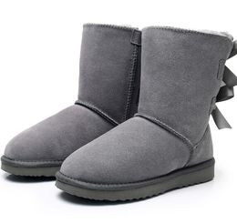 2021 new style Hot Sell fashion ribbon bow middle tube women snow boots sheepskin warm free transport