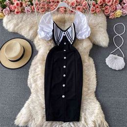 Summer Fashion Temperament French Vestidos Women's Puff Sleeves Age-reducing Slimming Bag Hip Midi Dress C890 210506