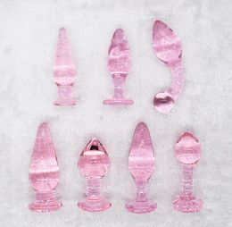 Pink Butt Plug Glass Anal Plug Anal Massage Dilator Prostate Massage Sex Toys Wear Sex Toys For Women Men Anal Masturbation X0401