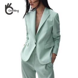 OneBling Za Women 2 Piece Set Traf Suit Blazer Trousers Elegant Fashion Chic Lady Urban Outfits Jacket Pant Single Button 211006