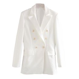 XNWMNZ Za Women white blazer for women double breasted jackets ladies formal suit back vent hem 211122