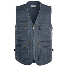 Plus Size 6XL 7XL Denim Vest Men's Jacket Sleeveless Cotton Casual Waistcoat Men's Jean Coat Slim Fit Male Jacket Cowboy Pockets 211119