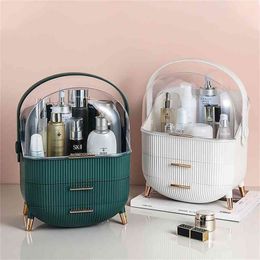 Green Transparent Makeup Organiser Cosmetic Storage Box White Desktop Waterproof Boxes Bathroom Drop 210922