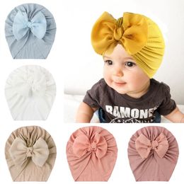 Big Bows Baby Hat Soft Spring Autumn Kids Girl Bonnet Hat Solid Colour Elastic Infant Toddler Turban Beanies Cap Headwrap