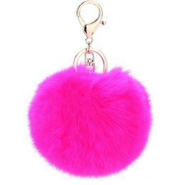 200pcs Party Favor Rabbit Fur Keychains Ball 7cm PomPom Cell Phone Car Keychain Pendant Handbag Gold/Silver Metal Charm Key Ring DHL