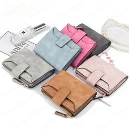 Leather Ladies Wallet Buckle Coin Purse Zipper Bag Trend Korean Version of Pure Color Ladies Wallet Card Holder