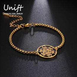 Unift Archangle Angel Seal Bracelet Stainless Steel Solomon Metatron Cube Charms Vintage Party Jewelry Women Men Gold Color Gift G1026