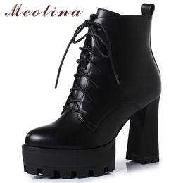 Autumn Ankle Boots Women Natural Genuine Leather Platform Thick Heel Short Zip Extreme High Shoes Lady Winter 210517