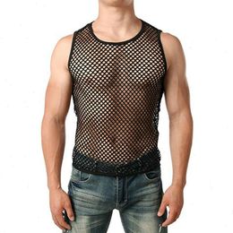 Mens Transparent Sexy Mesh T Shirt See Through Fishnet Long Sleeve Muscle Undershirts Nightclub Party Perform Top Tees