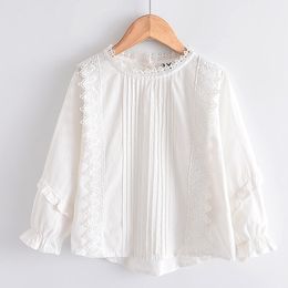 LOVE DD&MM Girls Shirts Autumn Baby Tops Flower Hollow Embroidery Sweet Lace Side Long-Sleeved Blouse Kids Clothes 210331