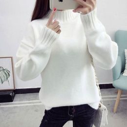 Casual Turtleneck Pullover Sweaters Women Autumn Winter Long Sleeve Warm Knitted Jumper Elegant Loose White Female Sweaters 210412