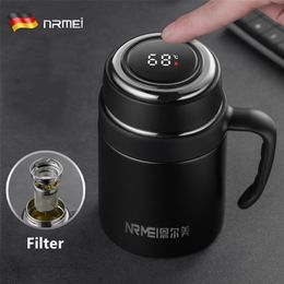 650ML Thermos Coffee Mug With Filter Handle Stainless Steel Insulated Vacuum Tea Cup Home Office LED Temperature Display Gift 211109